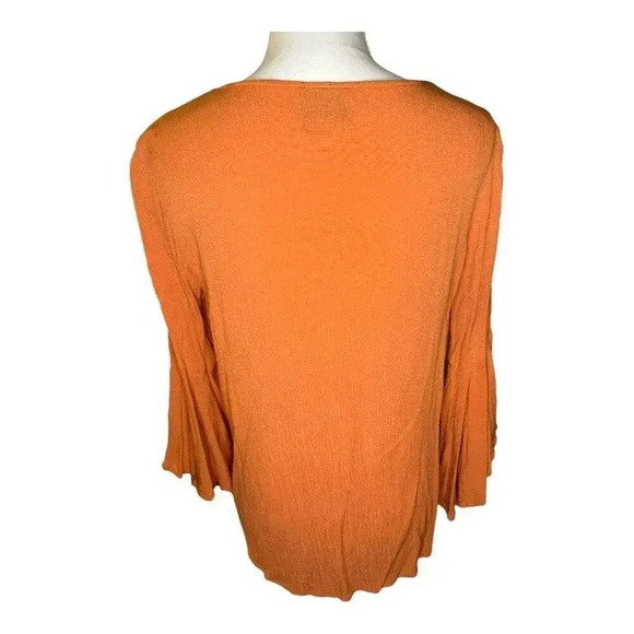 Bobeau Women’s Medium Orange Bohemian V-Neck Flare Sleeve Flowy Top - Picture 3 of 5